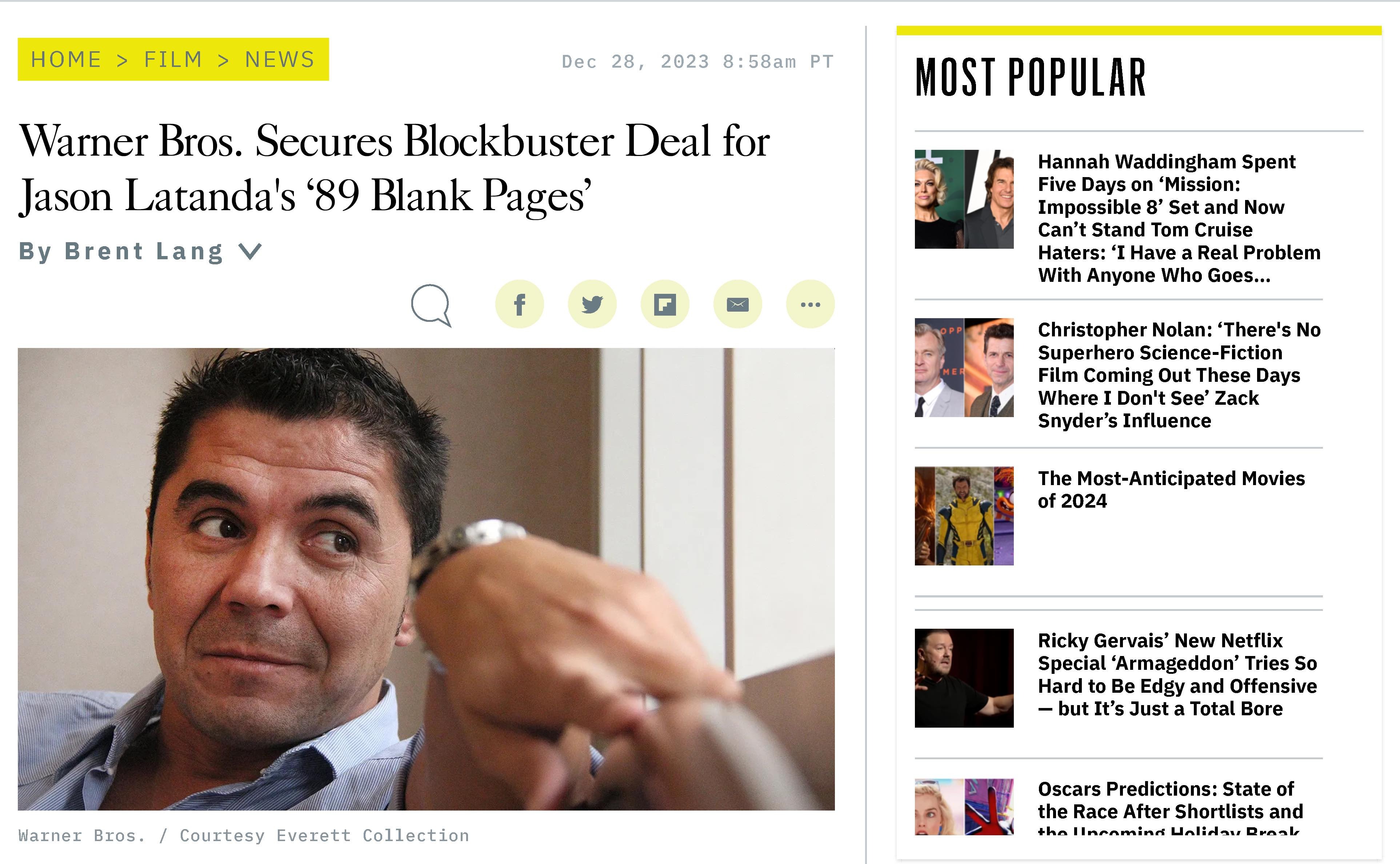 Warner Bros. Secures Blockbuster Deal for Jason Latanda's ‘89 Blank Pages